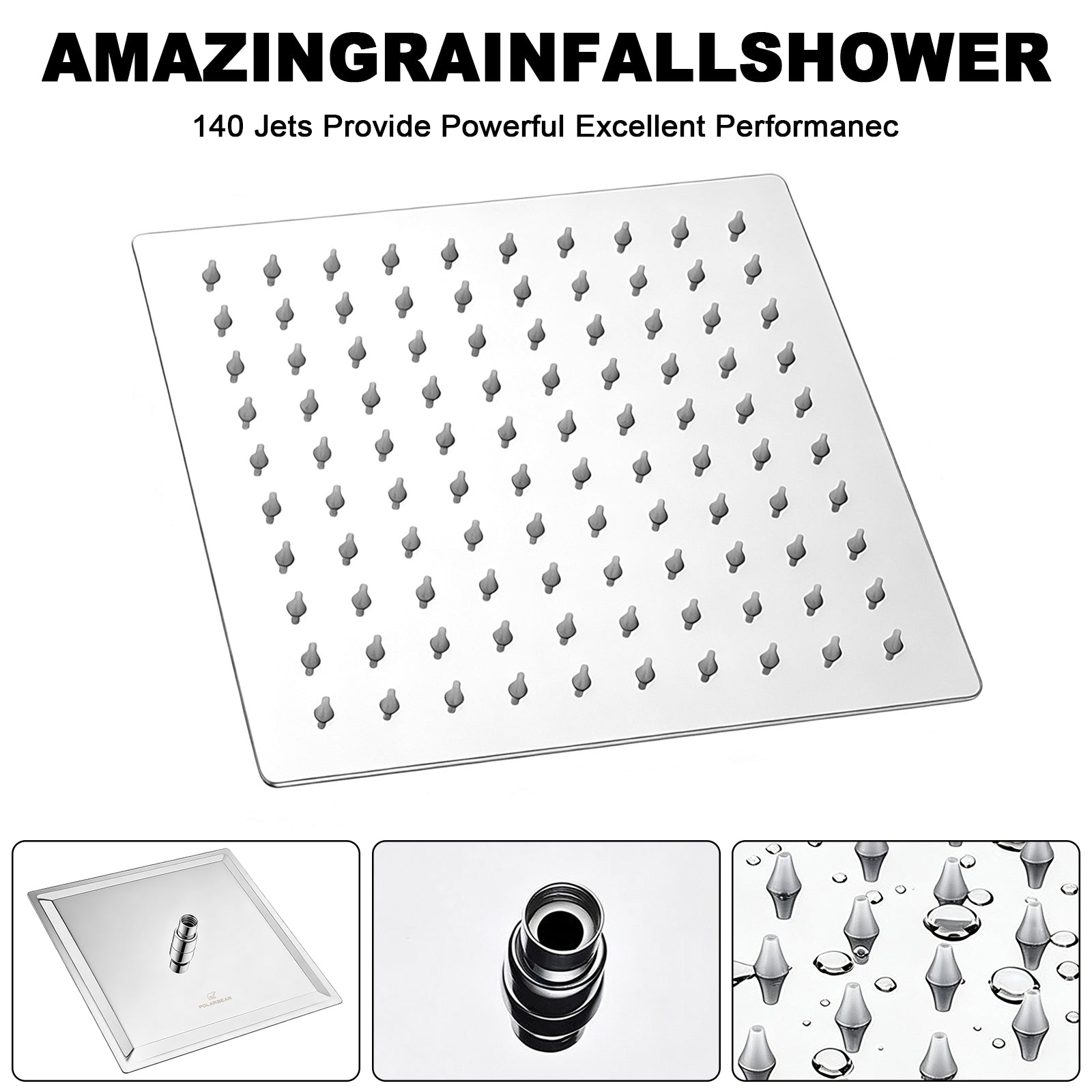 12-Inch Square Rain Shower Head – Chrome – image 4