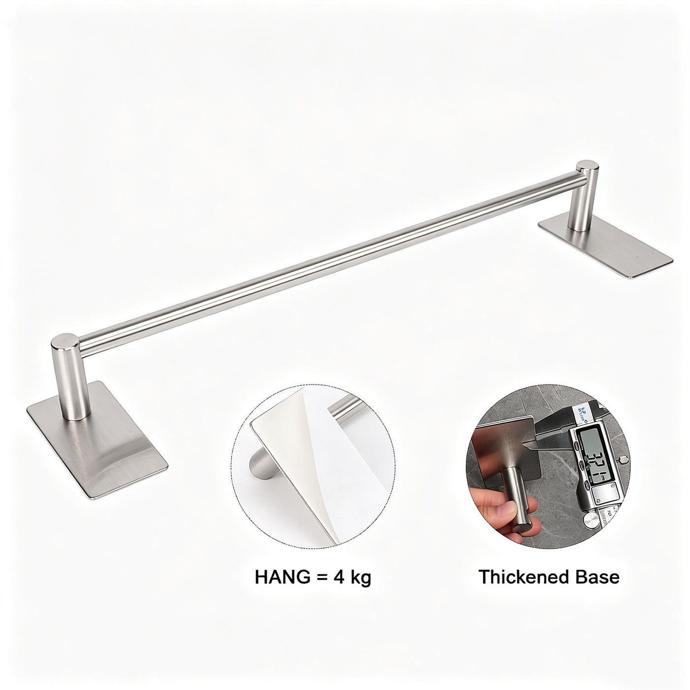 12-Inch Self-Adhesive Towel Bar – Brushed Nickel – image 3 feature details