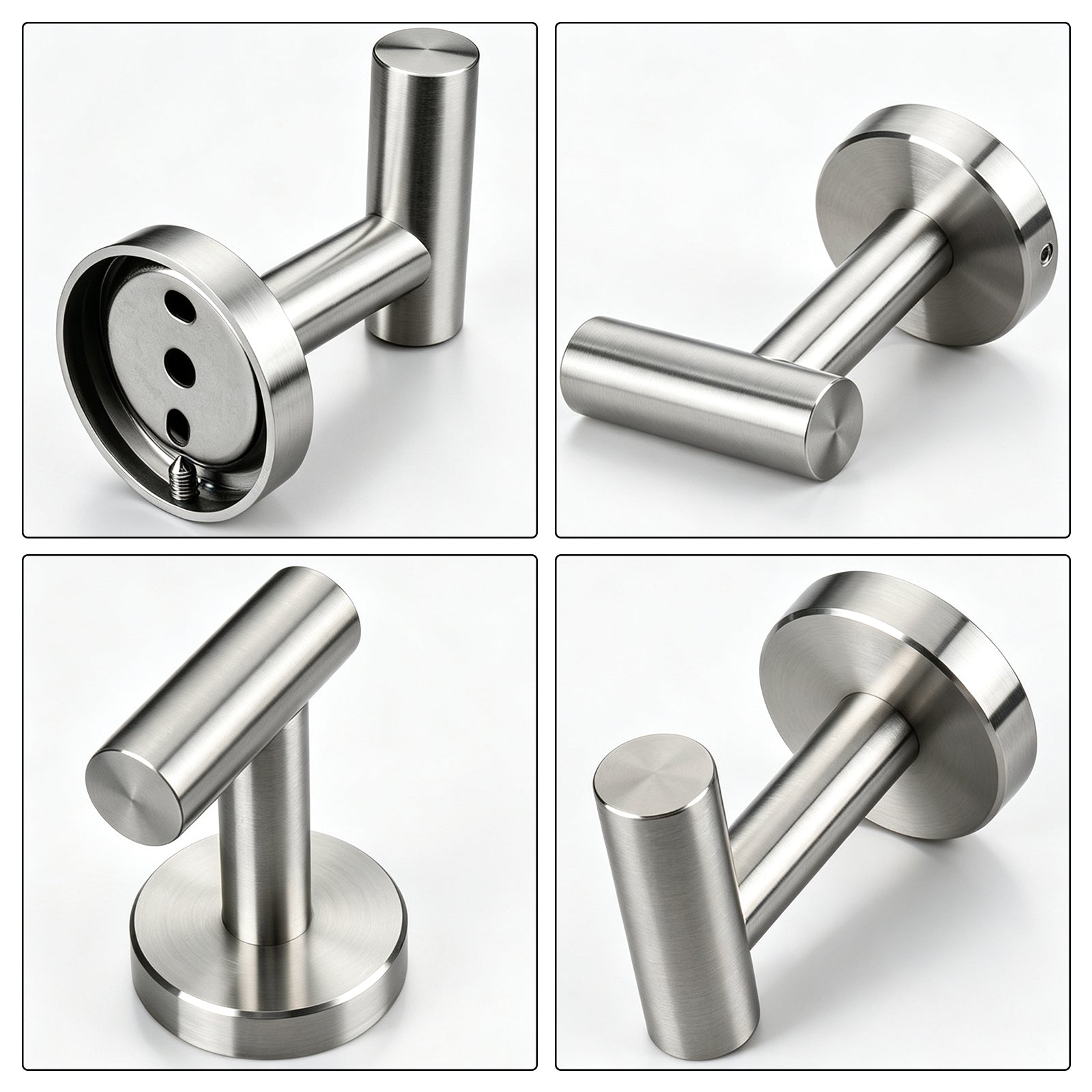Round Bathroom Towel Hooks, 4-Pack – Brushed Nickel – image 2