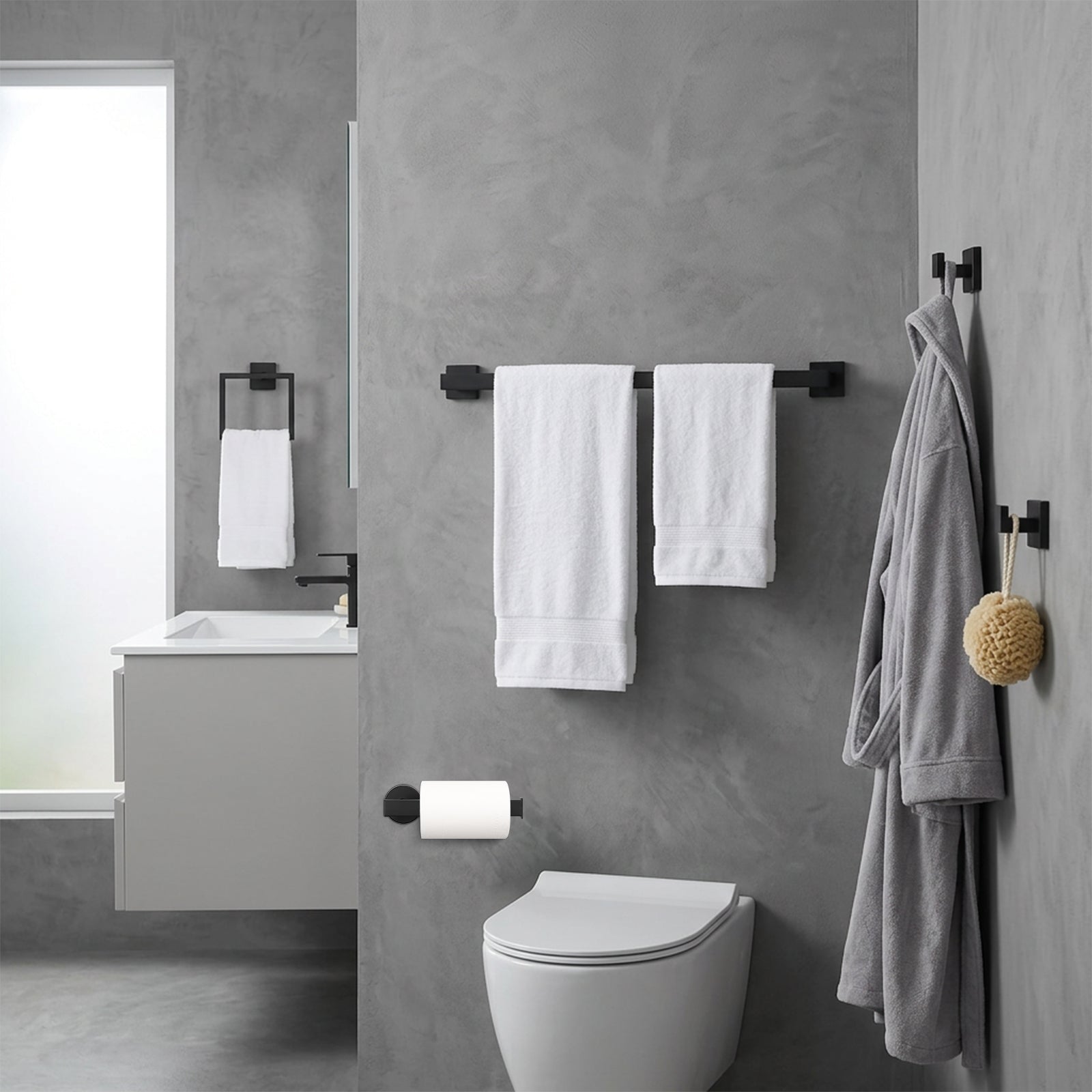 24-Inch Square 5-Piece Bathroom Hardware Set – Matte Black – image 6