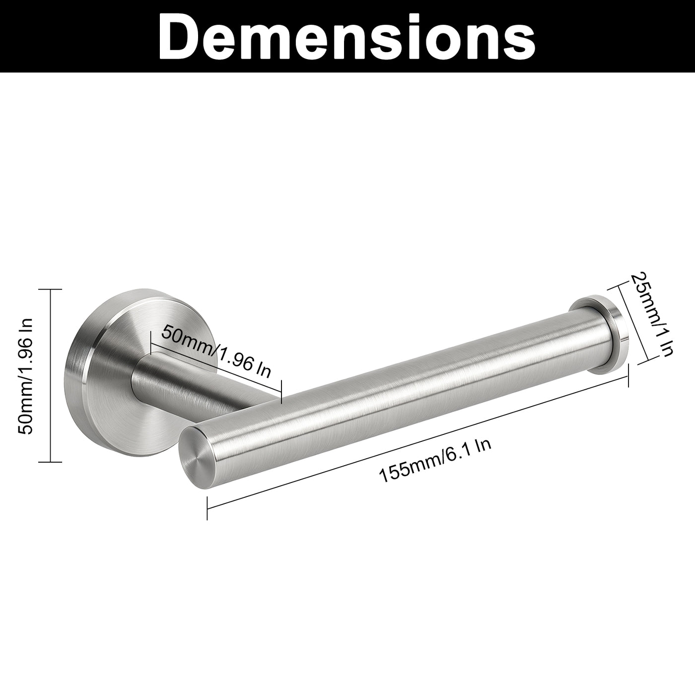 Open-Sided Wall-Mounted Toilet Paper Holder – Brushed Nickel – image 4 dimensions