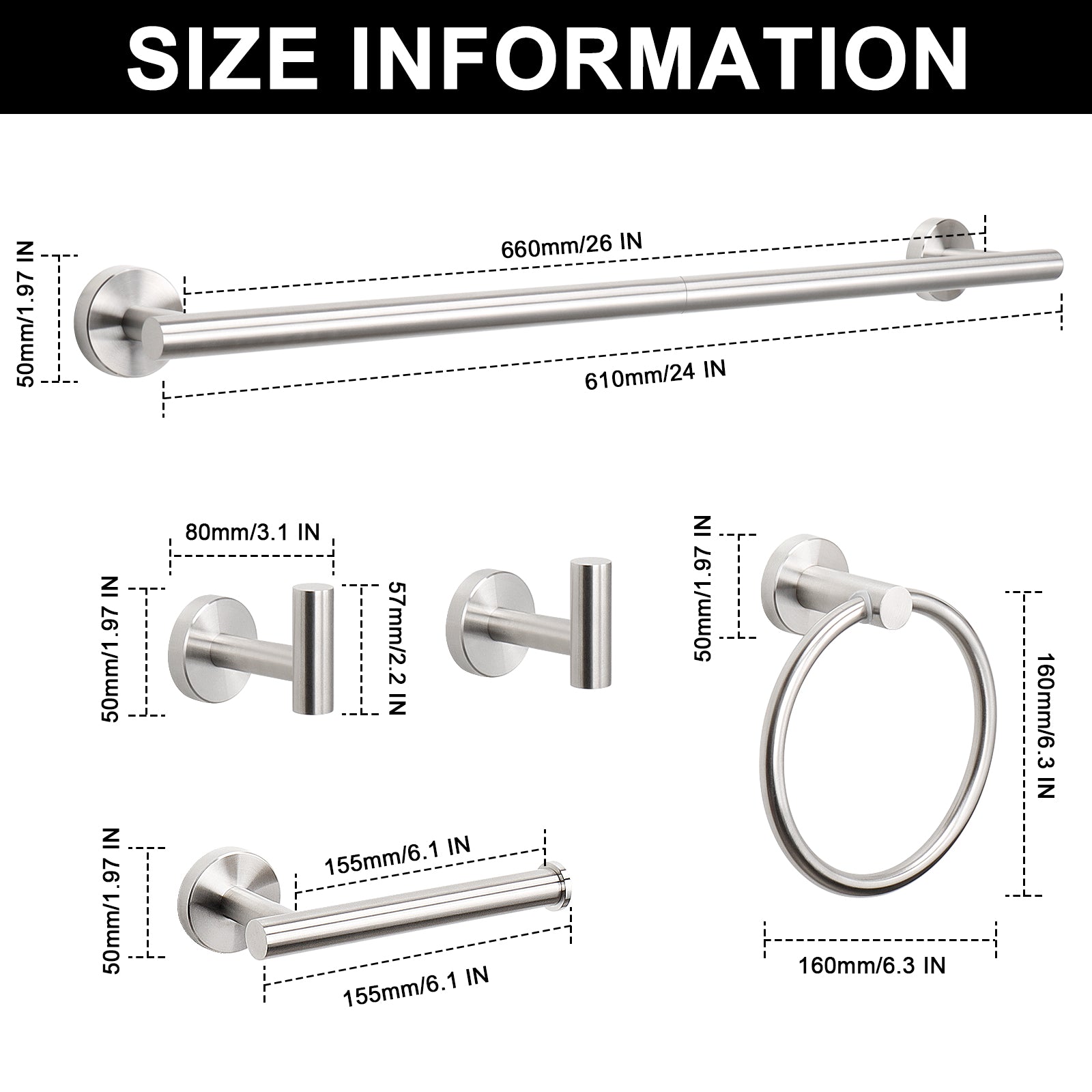 26-Inch 5-Piece Bathroom Hardware Set – Brushed Nickel – image 2