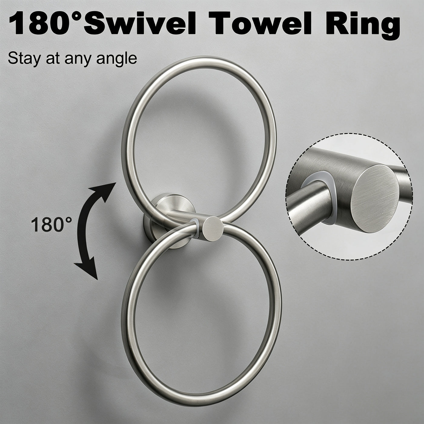 Wall-Mounted Swivel Towel Ring – Brushed Nickel – image 3 feature details