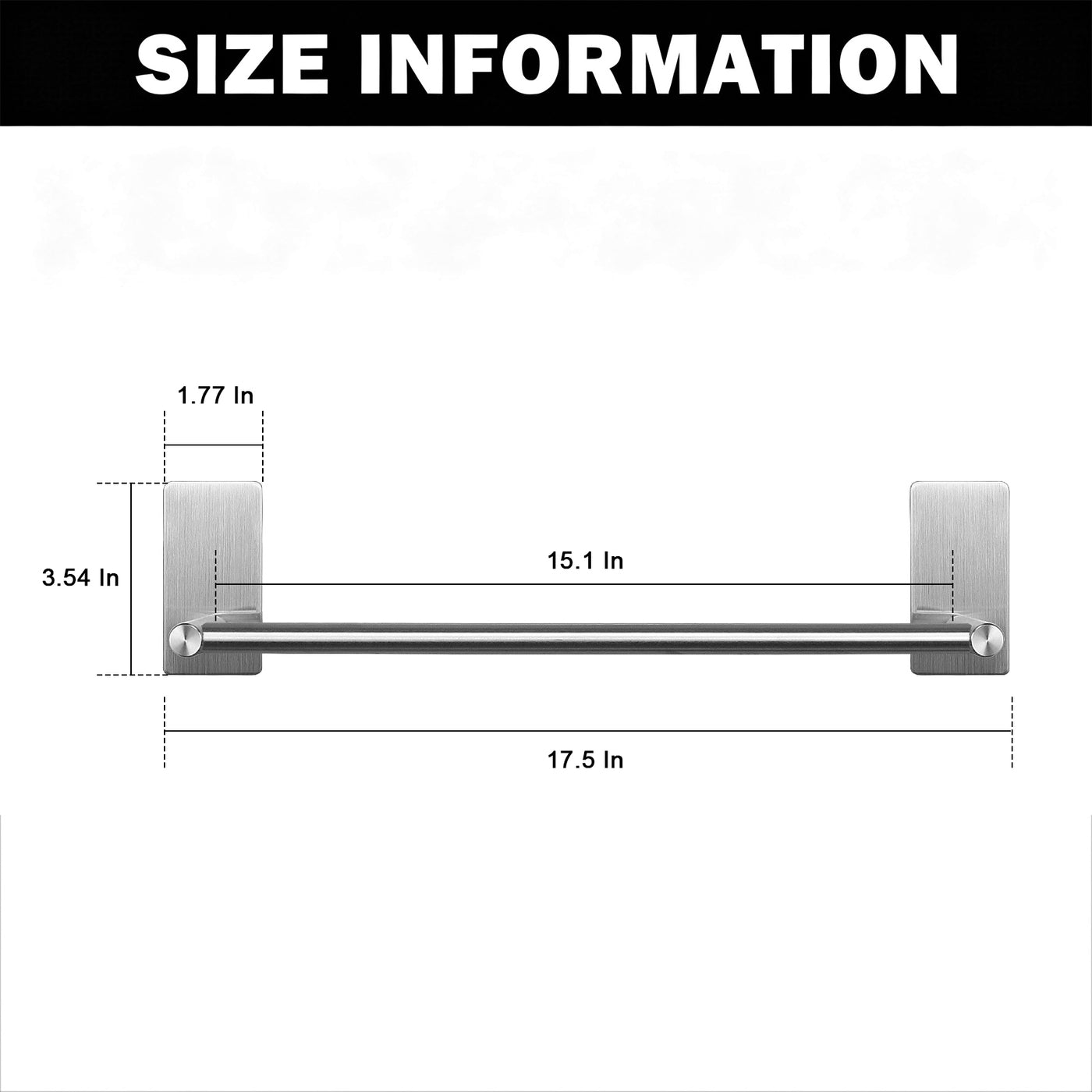 16-Inch Self-Adhesive Towel Bar – Brushed Nickel – image 4 dimensions