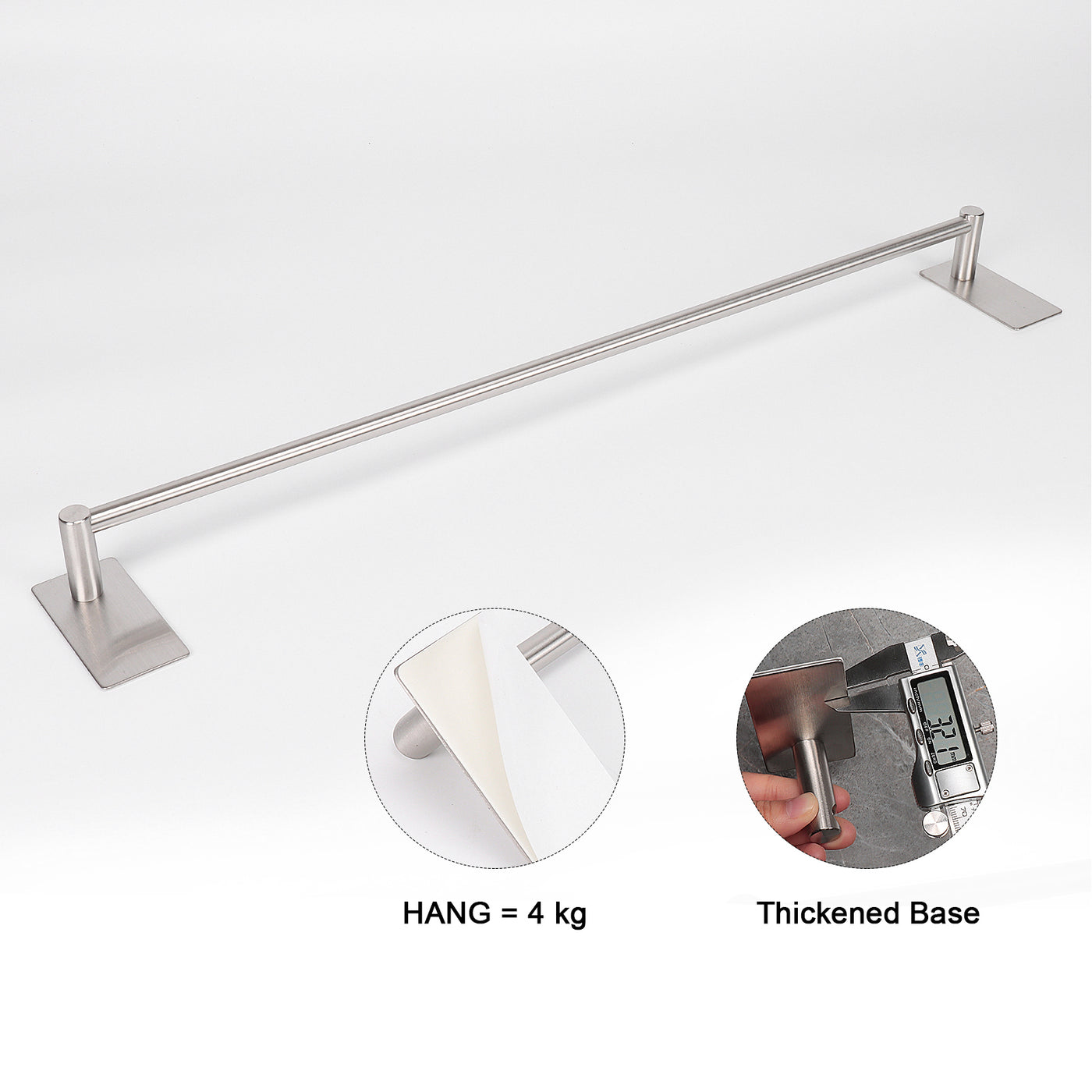 24-Inch Self-Adhesive Towel Bar – Brushed Nickel – image 3 feature details