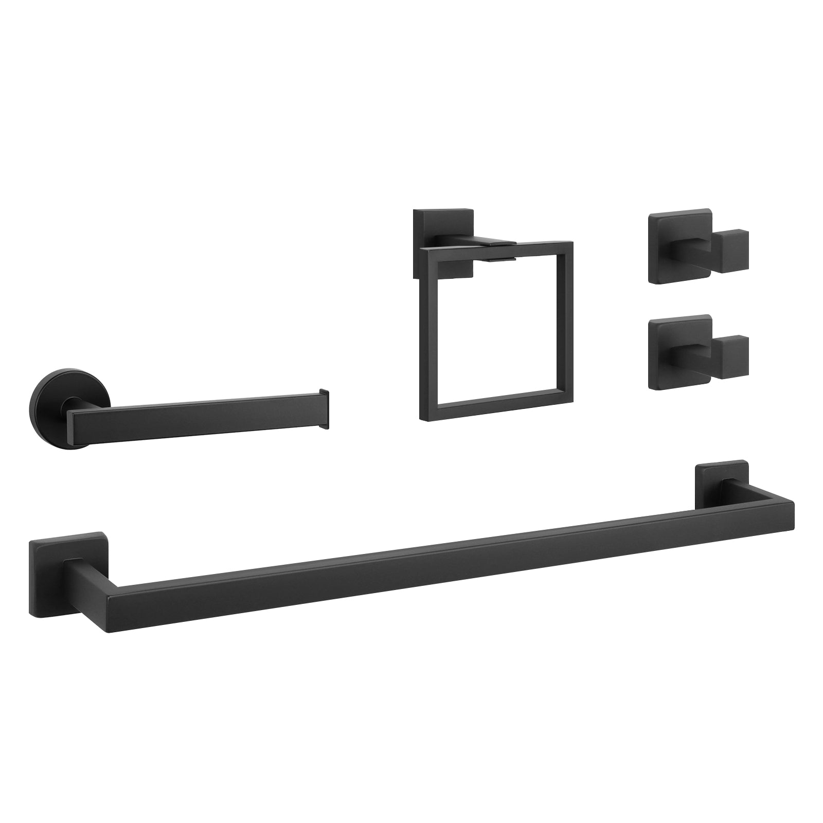 24-Inch Square 5-Piece Bathroom Hardware Set – Matte Black – product view