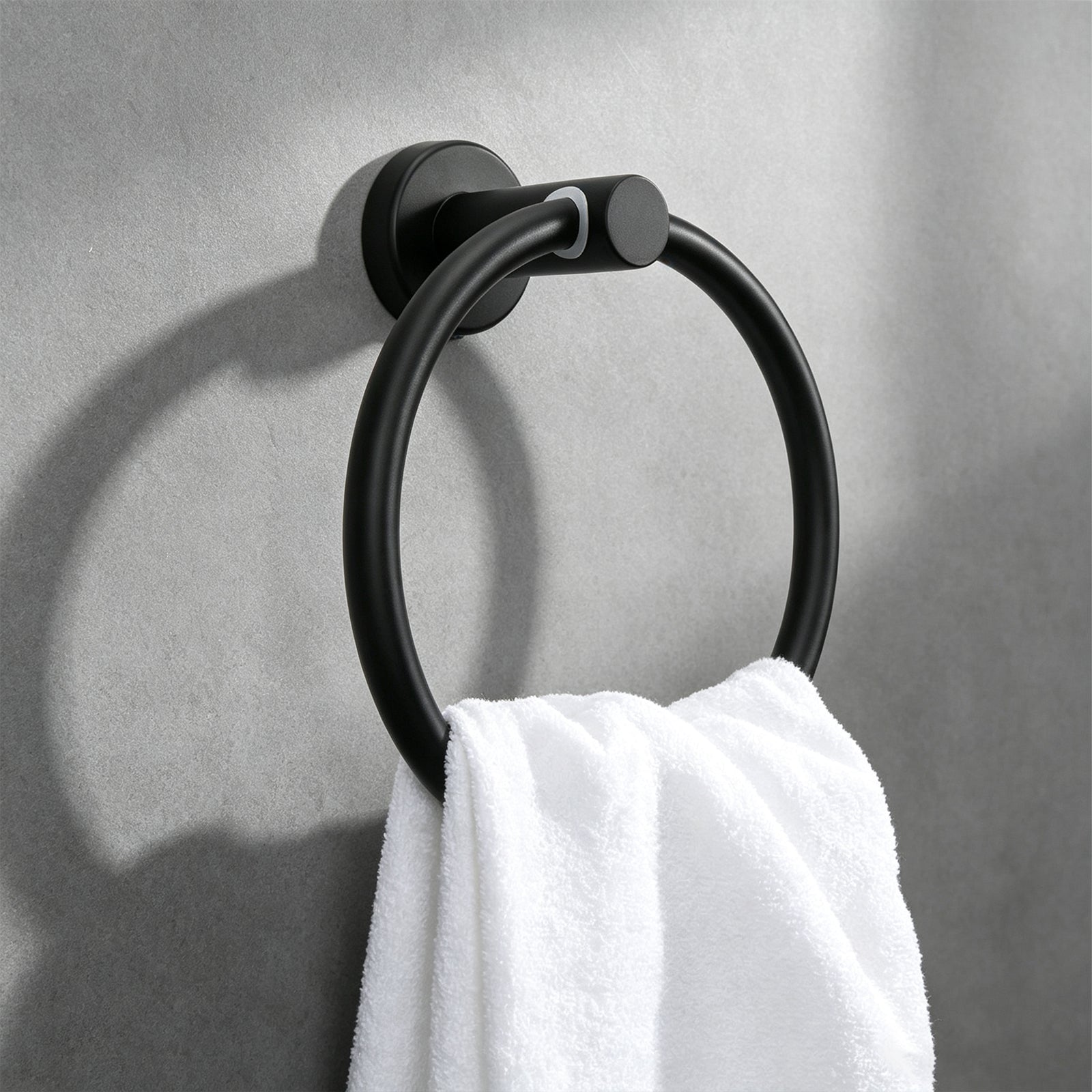 Wall-Mounted Swivel Towel Ring – Matte Black – image 2 shown in use