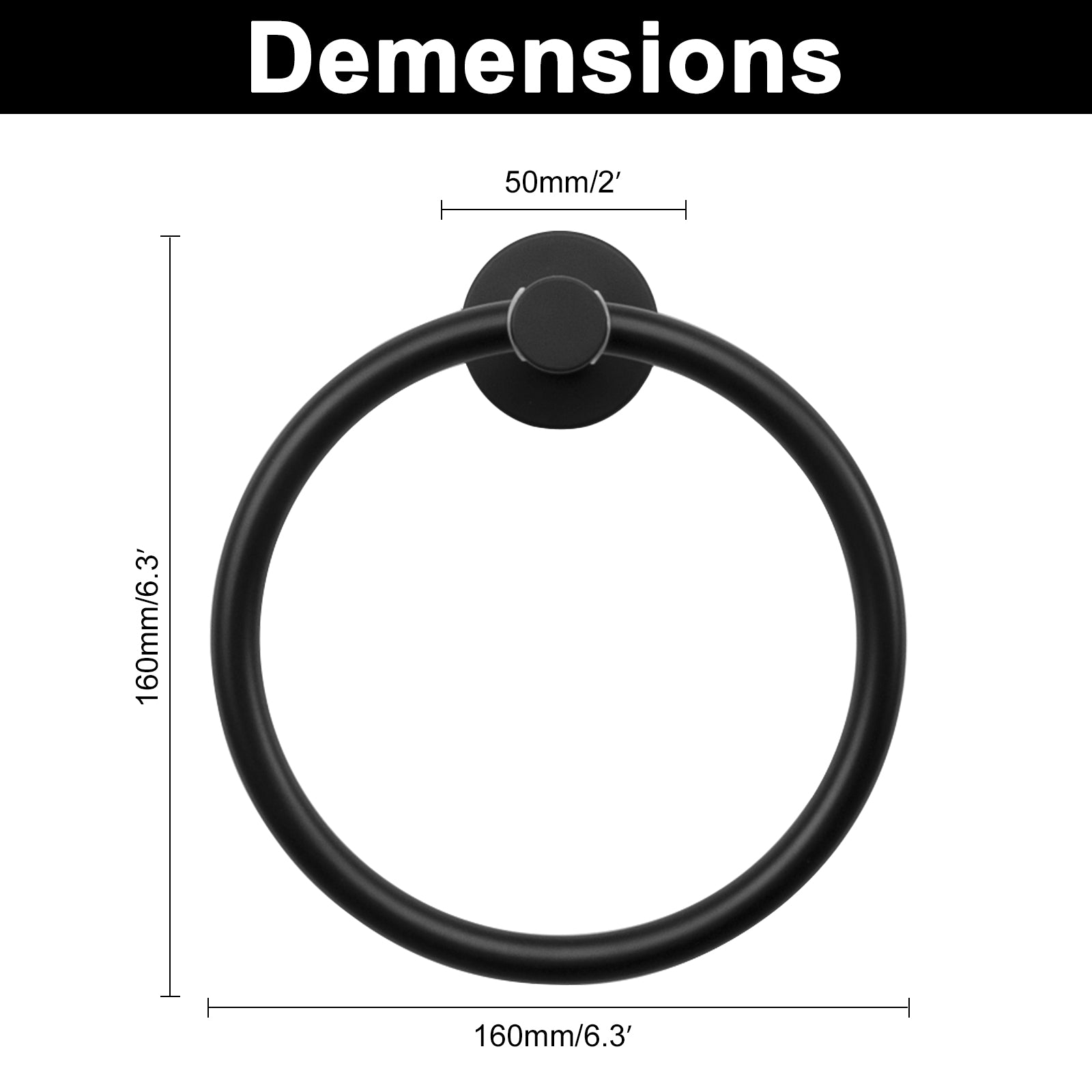 Wall-Mounted Swivel Towel Ring – Matte Black – image 4