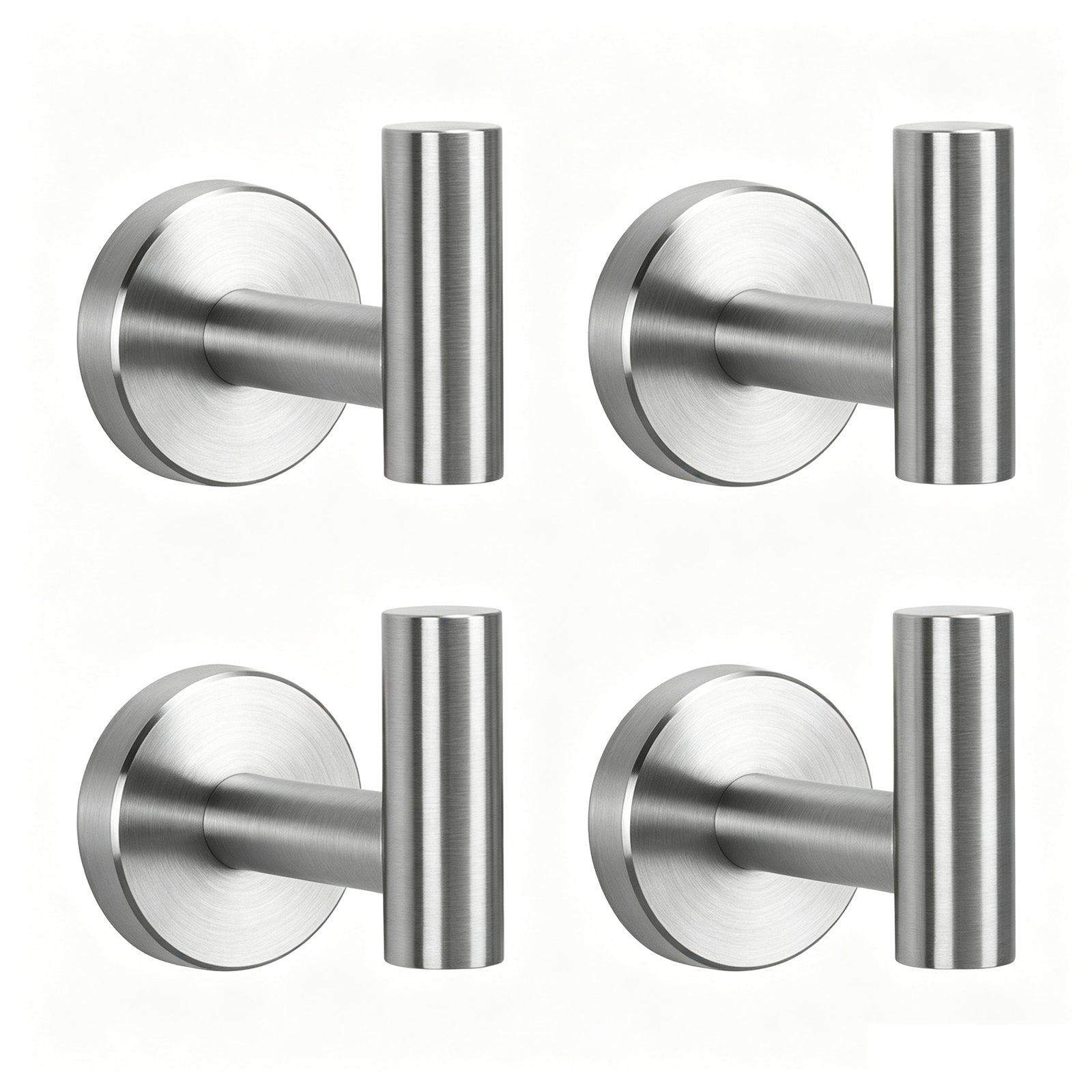 Round Bathroom Towel Hooks, 4-Pack – Brushed Nickel – product view