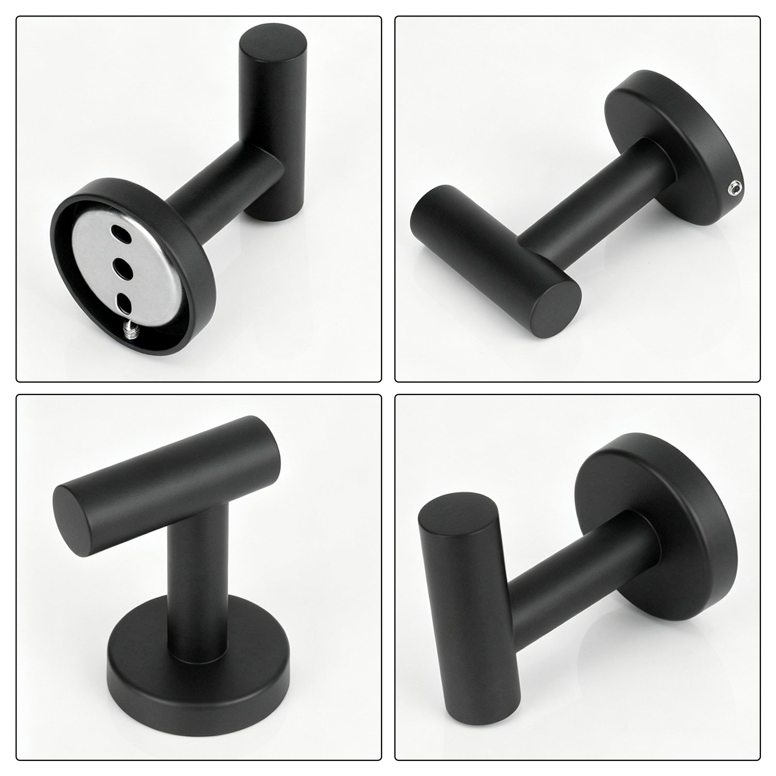 Round Bathroom Towel Hooks, 4-Pack – Matte Black – image 2