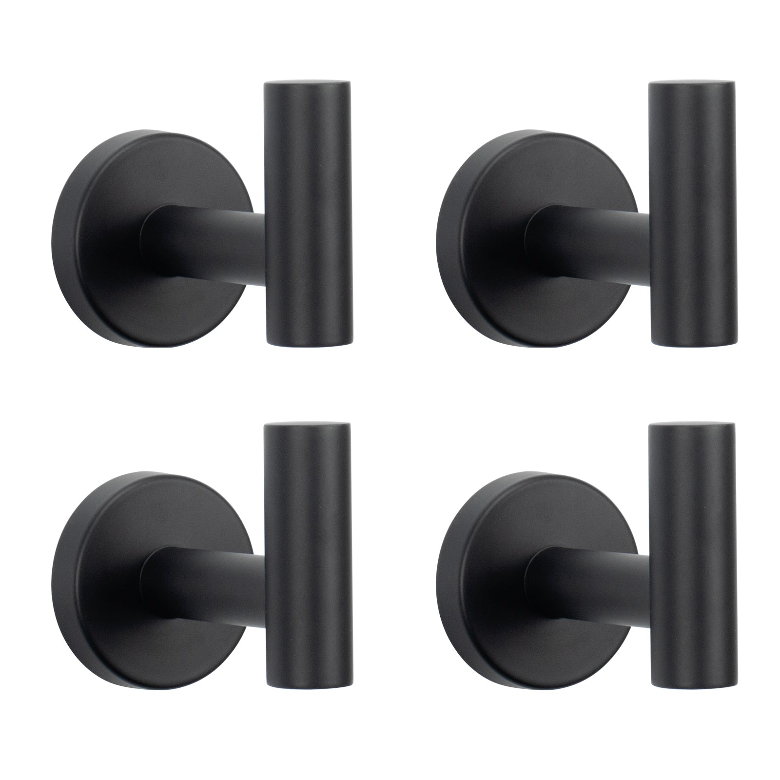 Round Bathroom Towel Hooks, 4-Pack – Matte Black – product view