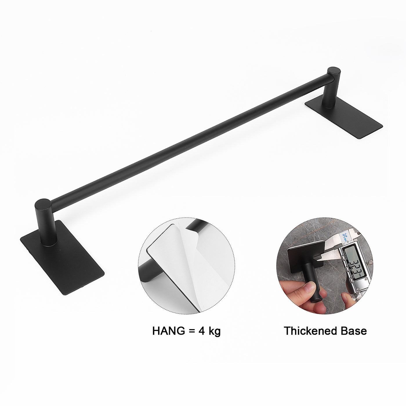 12-Inch Self-Adhesive Towel Bar – Matte Black – image 3 feature details