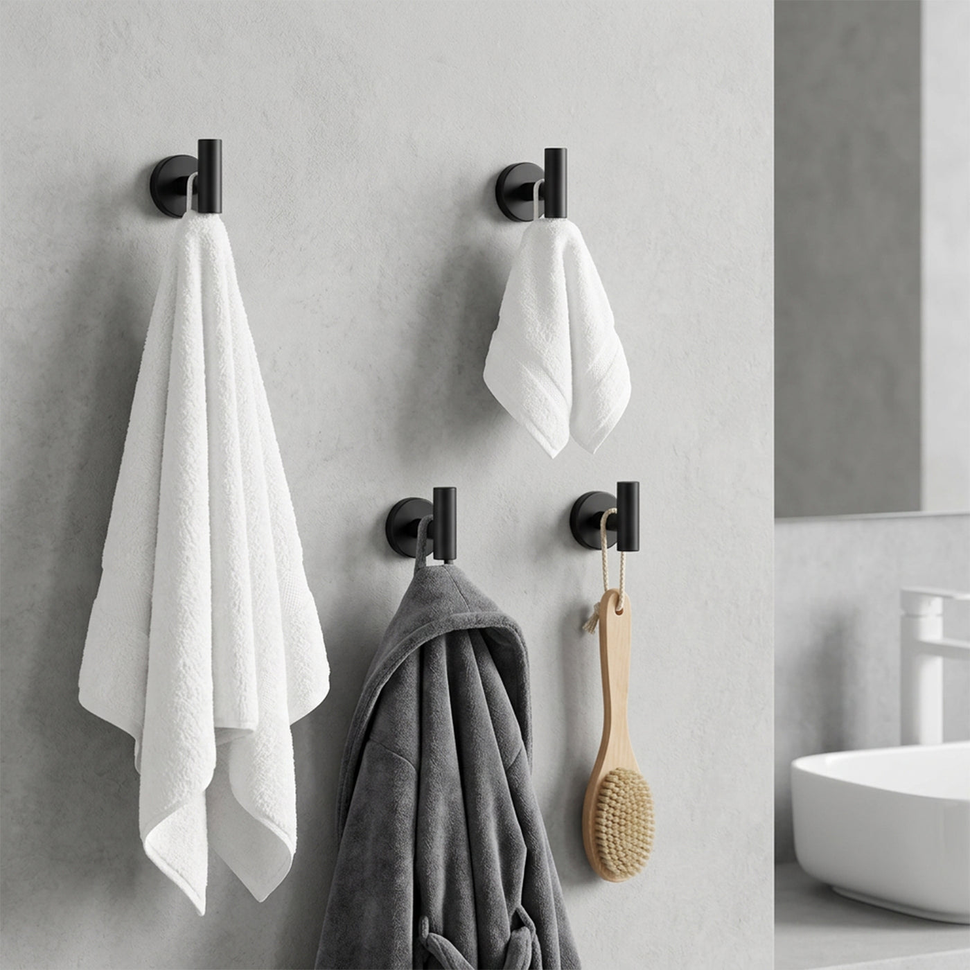 Round Bathroom Towel Hooks, 4-Pack – Matte Black – image 4 dimensions