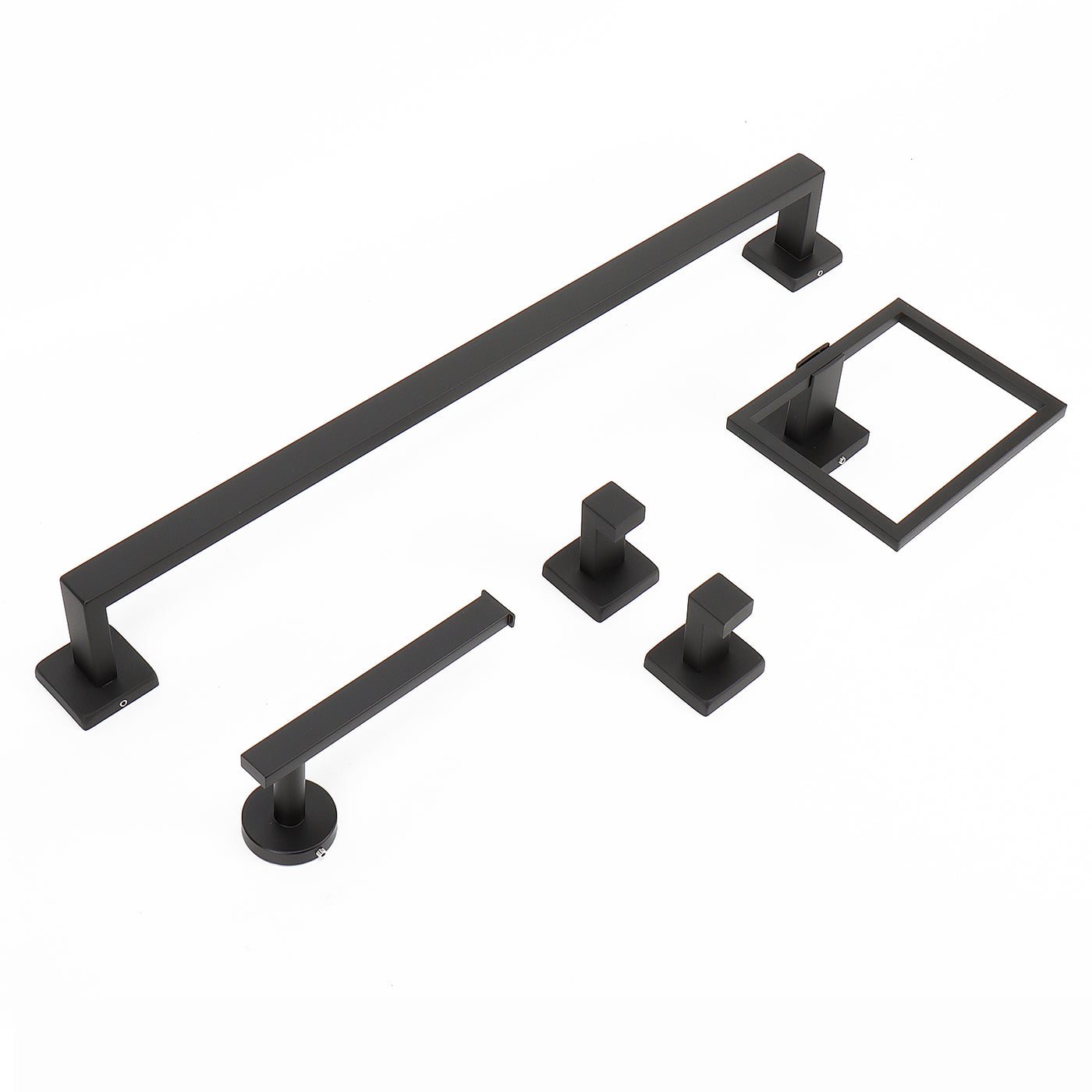24-Inch Square 5-Piece Bathroom Hardware Set – Matte Black – image 3 feature details