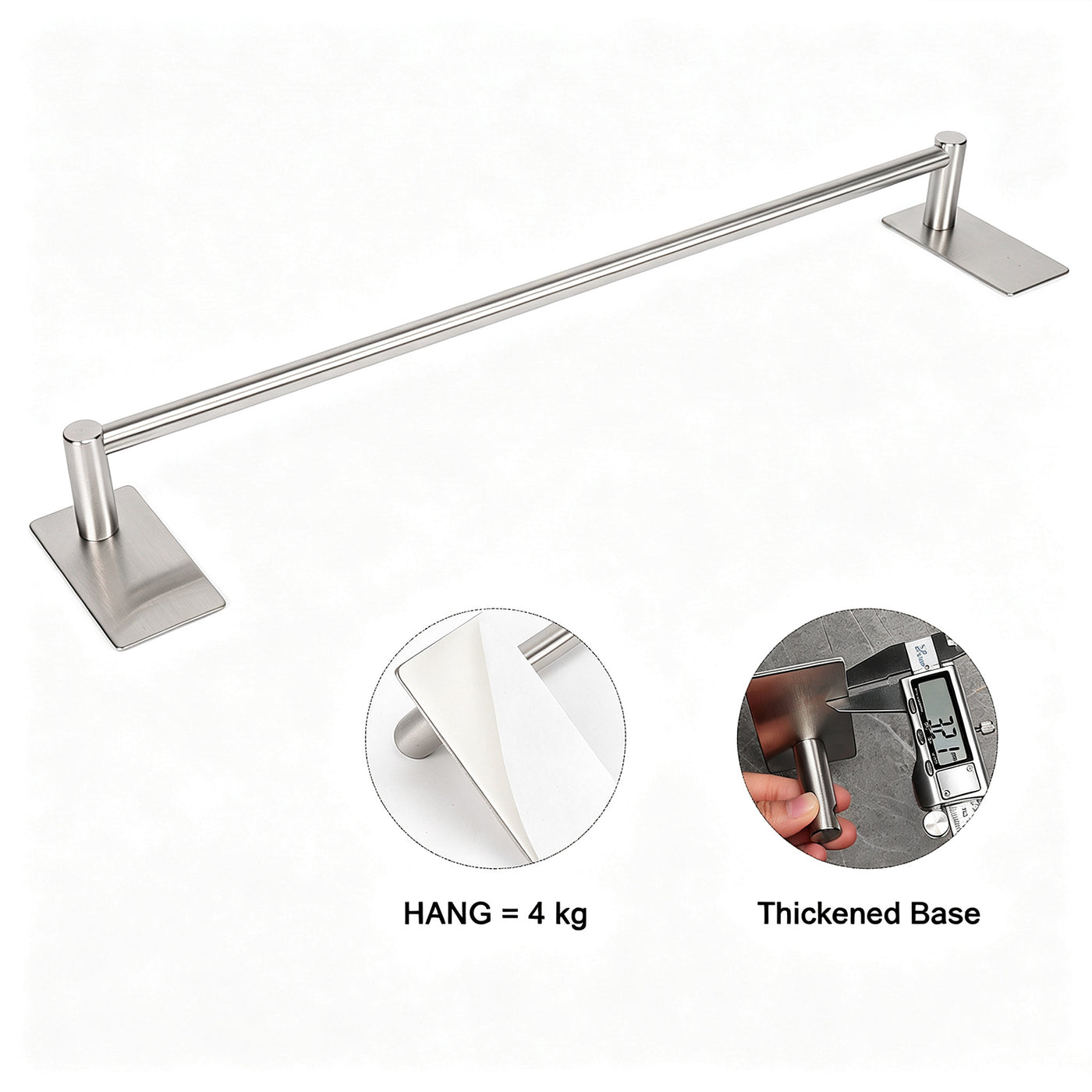 16-Inch Self-Adhesive Towel Bar – Brushed Nickel – image 3 feature details