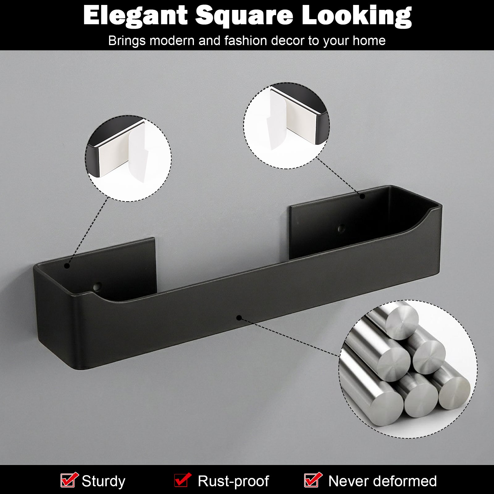 9-Inch Self-Adhesive Hand Towel Holder – Matte Black – image 3