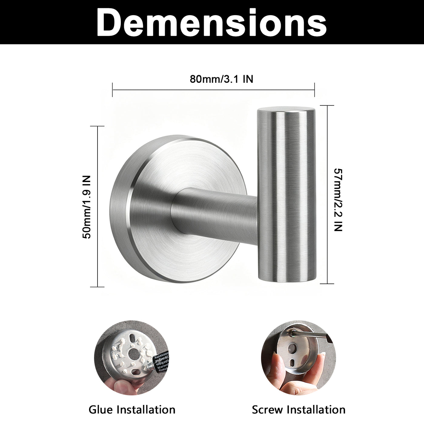 Round Bathroom Towel Hooks, 4-Pack – Brushed Nickel – image 3 feature details