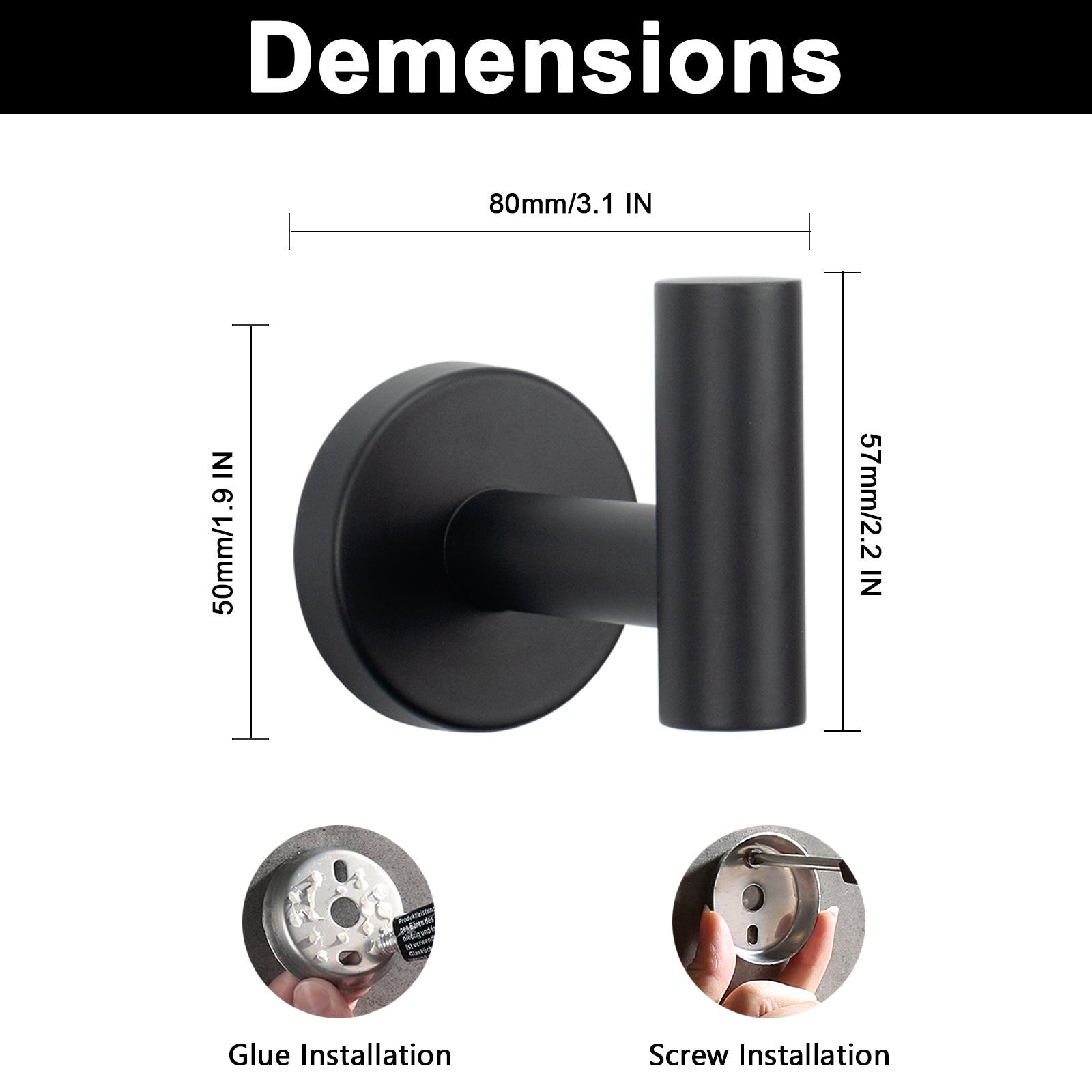 Round Bathroom Towel Hooks, 4-Pack – Matte Black – image 3