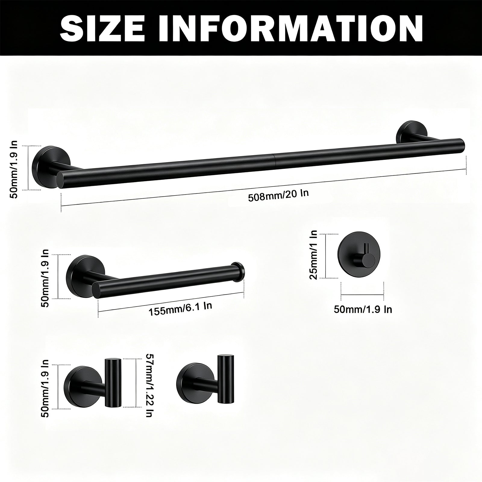 20-Inch Round Bathroom Hardware Set – Matte Black – image 6