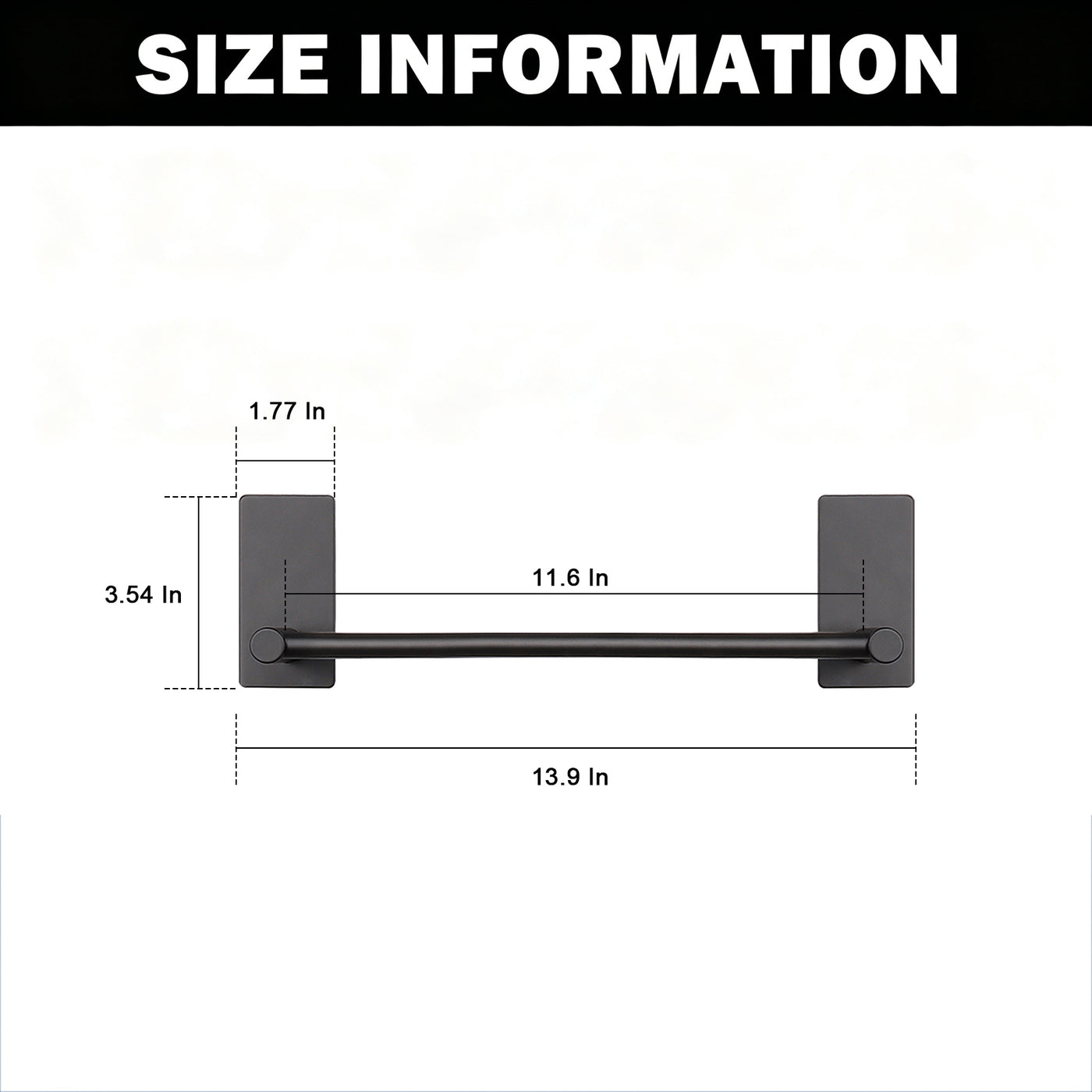 12-Inch Self-Adhesive Towel Bar – Matte Black – image 4 dimensions