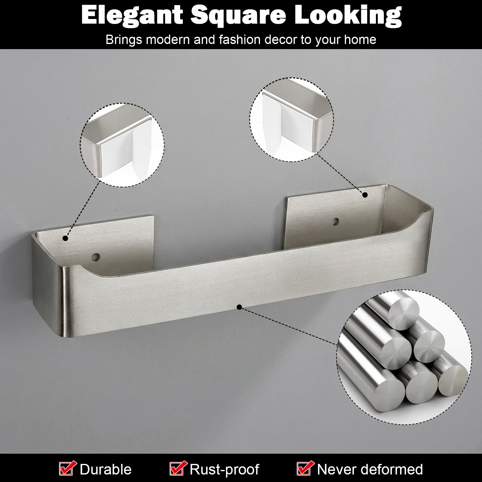 9-Inch Self-Adhesive Hand Towel Holder – Brushed Nickel – image 3