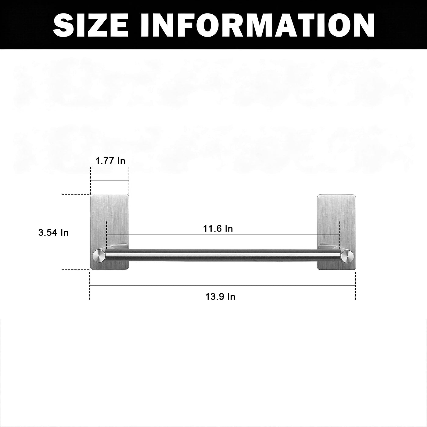 12-Inch Self-Adhesive Towel Bar – Brushed Nickel – image 4 dimensions