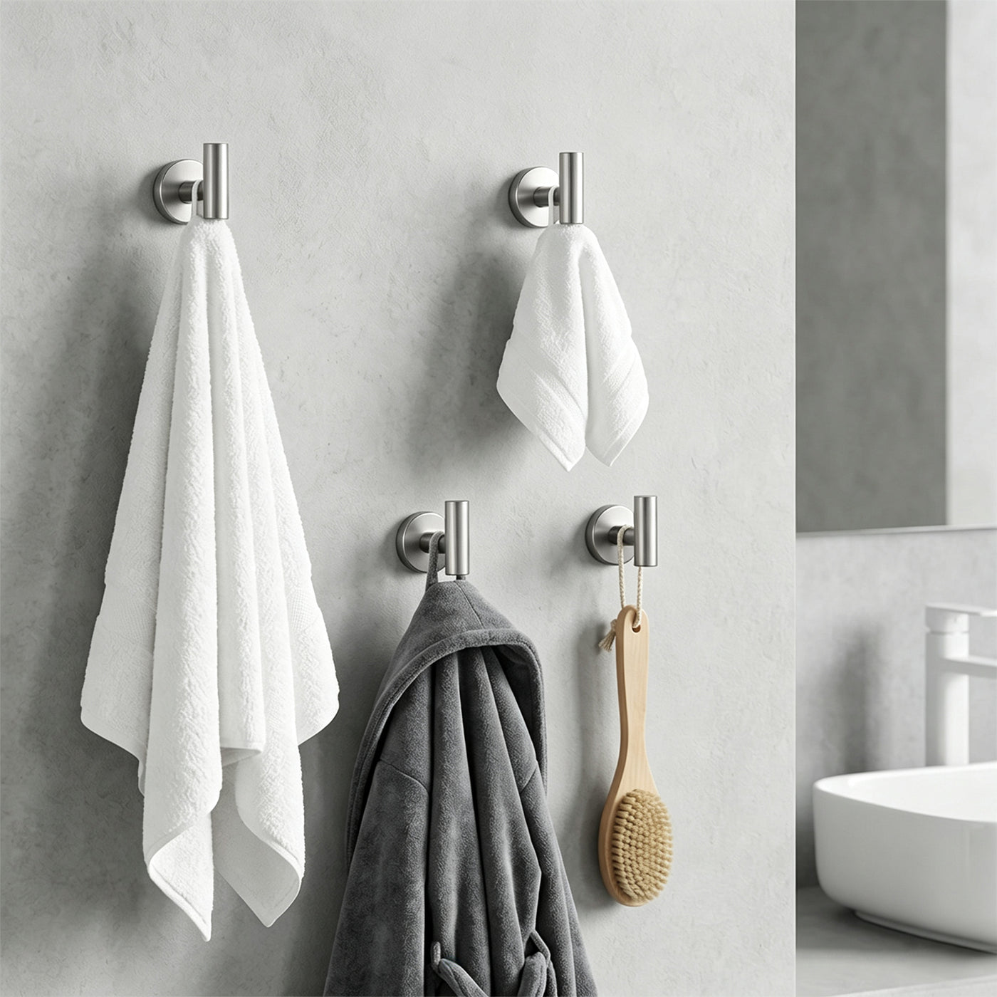 Round Bathroom Towel Hooks, 4-Pack – Brushed Nickel – image 4 dimensions