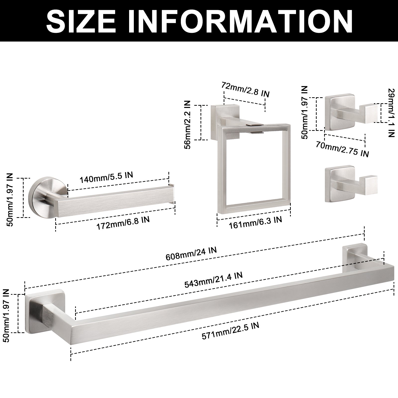 24-Inch Square 5-Piece Bathroom Hardware Set – Brushed Nickel – image 2