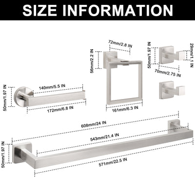24-Inch Square 5-Piece Bathroom Hardware Set – Brushed Nickel – image 2
