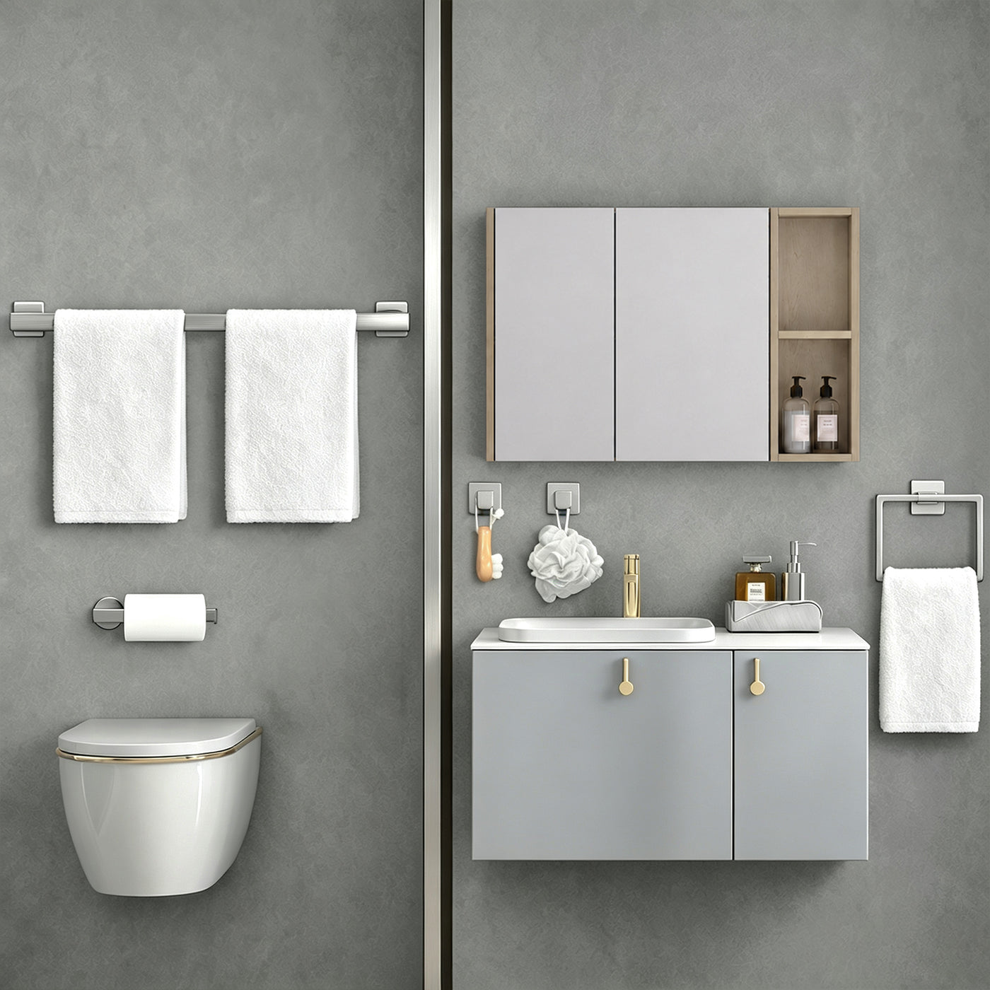 24-Inch Square 5-Piece Bathroom Hardware Set – Brushed Nickel – image 4 dimensions