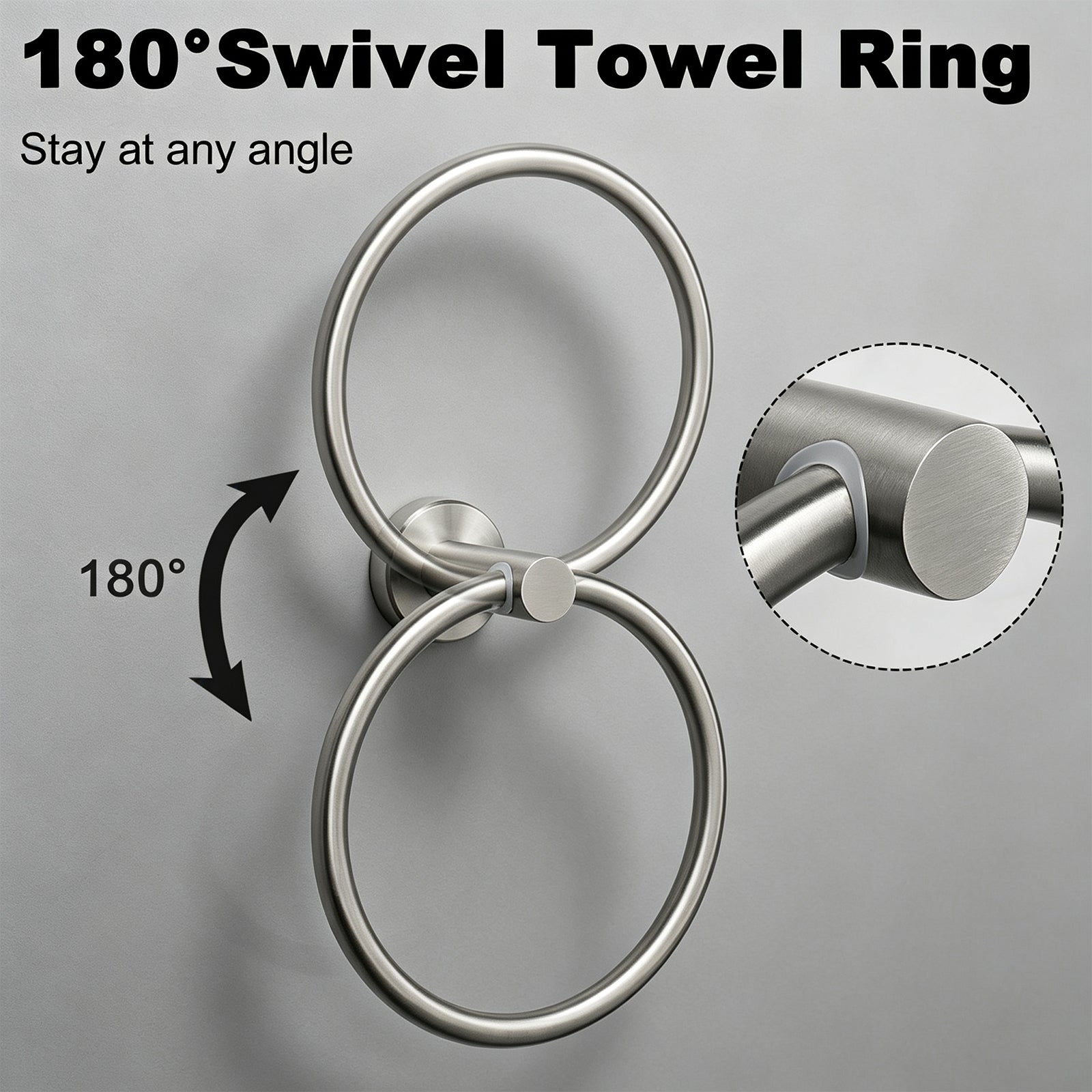 Wall-Mounted Swivel Towel Ring – Brushed Nickel – image 3