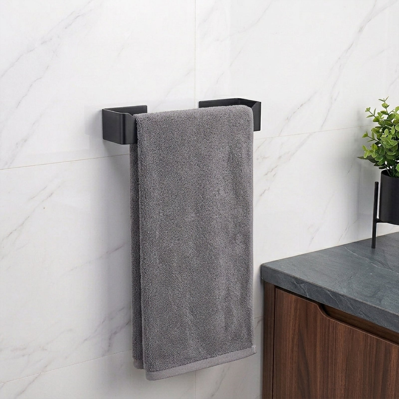 9-Inch Self-Adhesive Hand Towel Holder – Matte Black – image 5