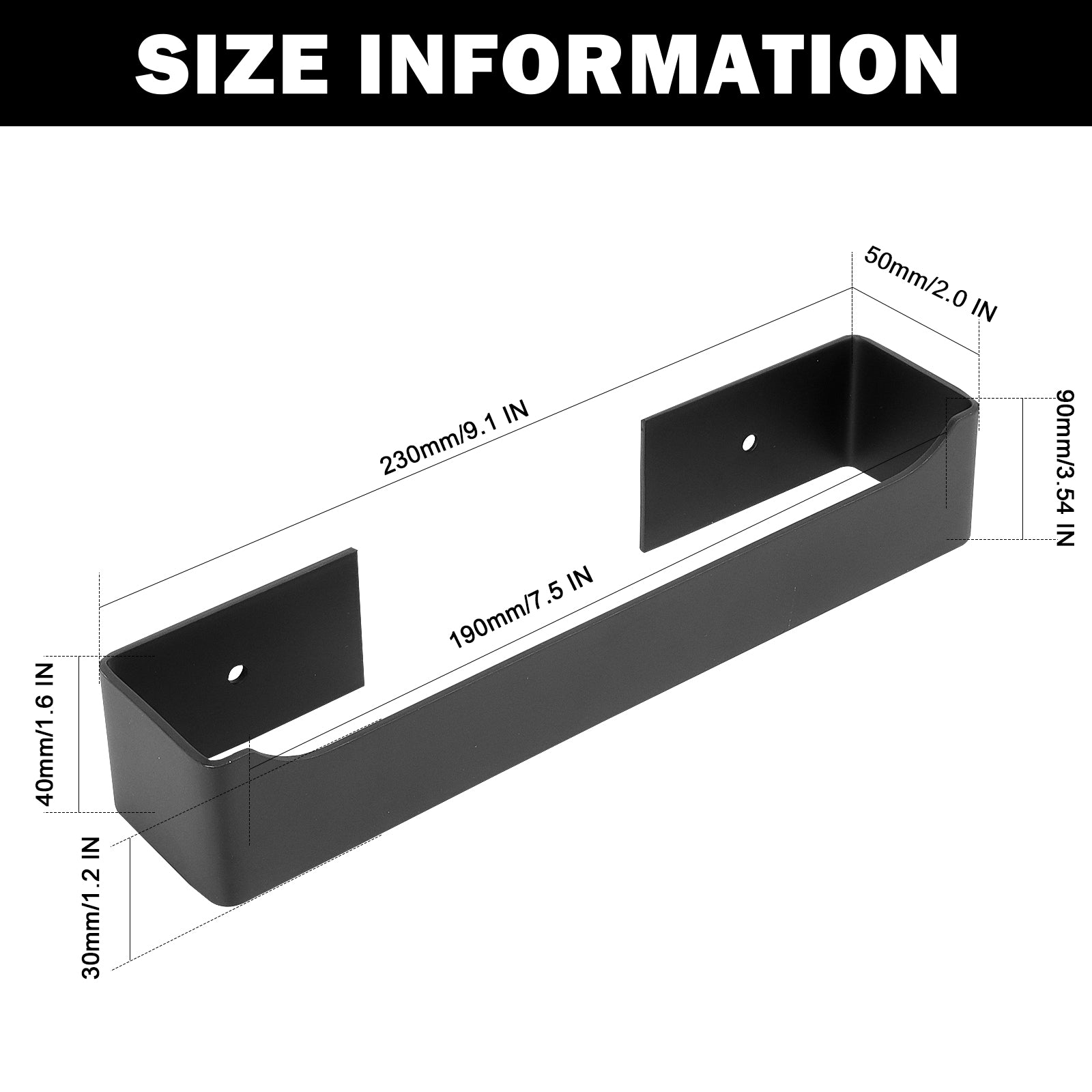 9-Inch Self-Adhesive Hand Towel Holder – Matte Black – image 2