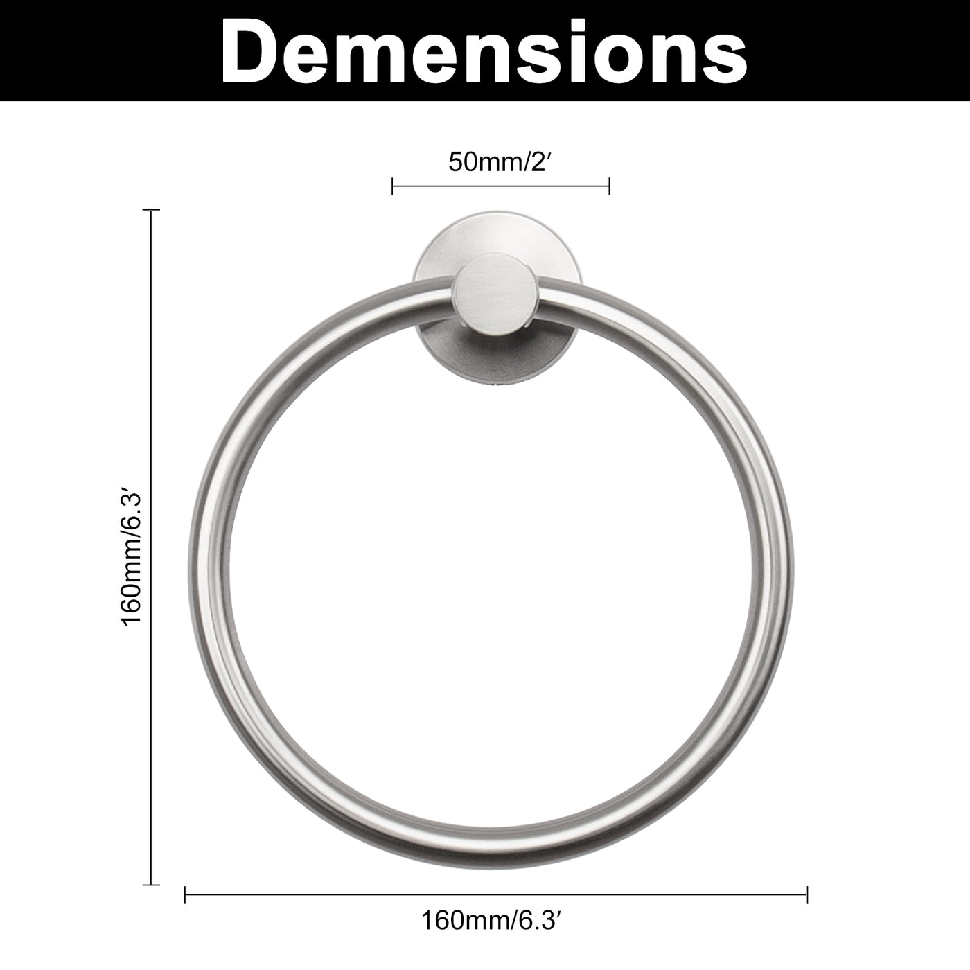 Wall-Mounted Swivel Towel Ring – Brushed Nickel – image 4 dimensions