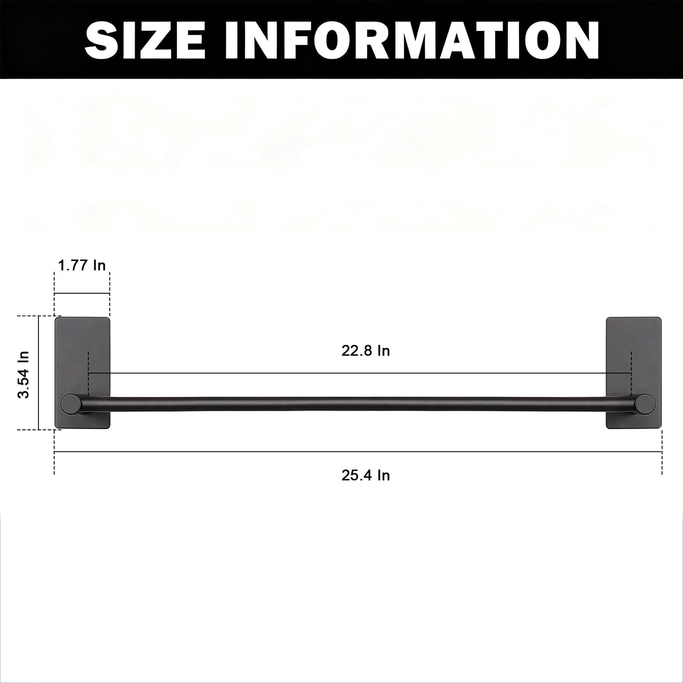 24-Inch Self-Adhesive Towel Bar – Matte Black – image 4 dimensions