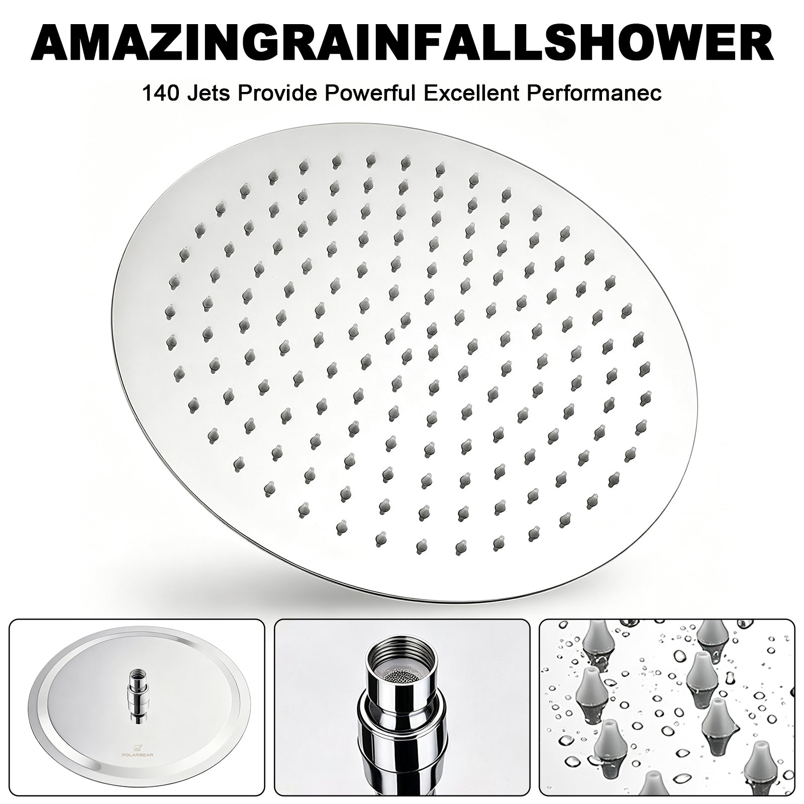 12-Inch Round Rain Shower Head – Chrome – image 4