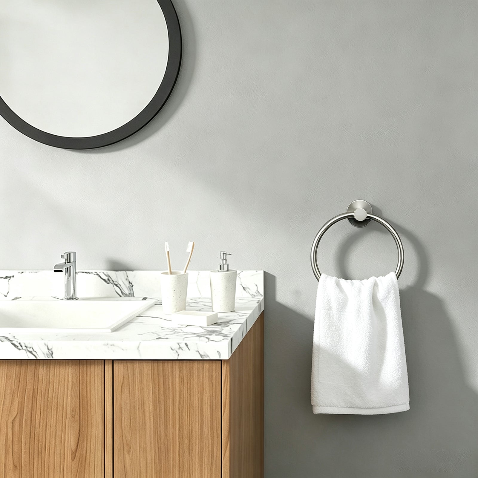 Wall-Mounted Swivel Towel Ring – Brushed Nickel – image 5
