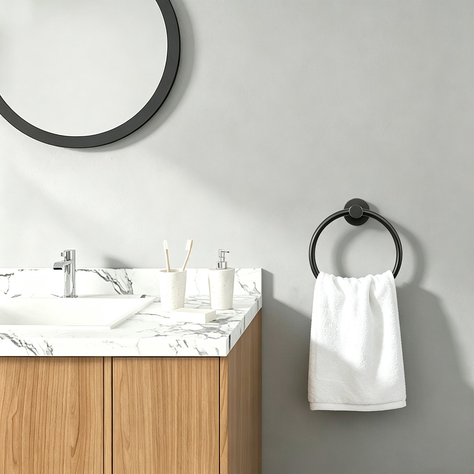 Wall-Mounted Swivel Towel Ring – Matte Black – image 5