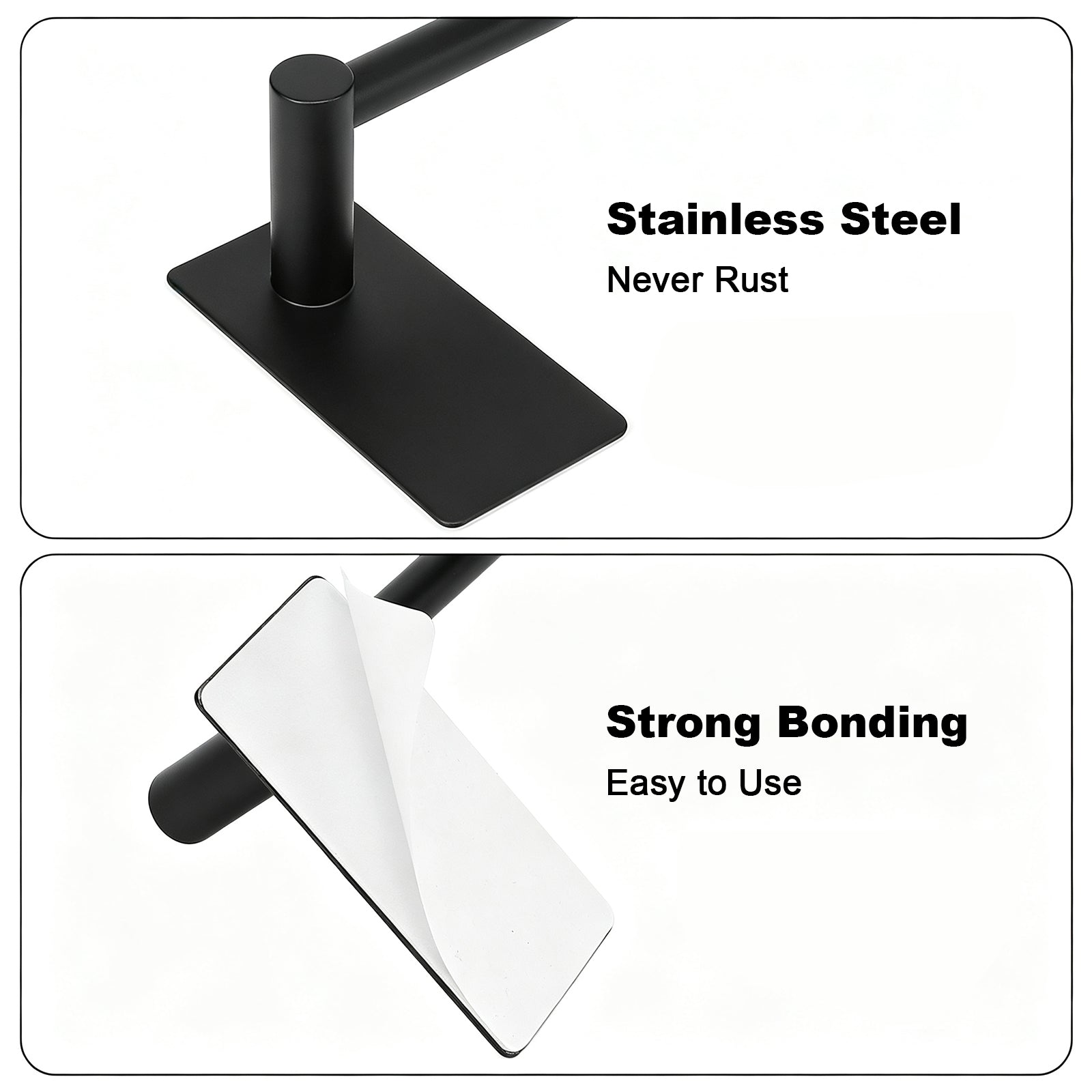 16-Inch Self-Adhesive Towel Bar – Matte Black – image 2