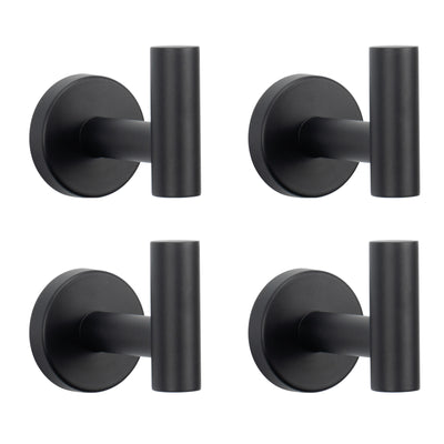 Round Bathroom Towel Hooks, 4-Pack – Matte Black – product view