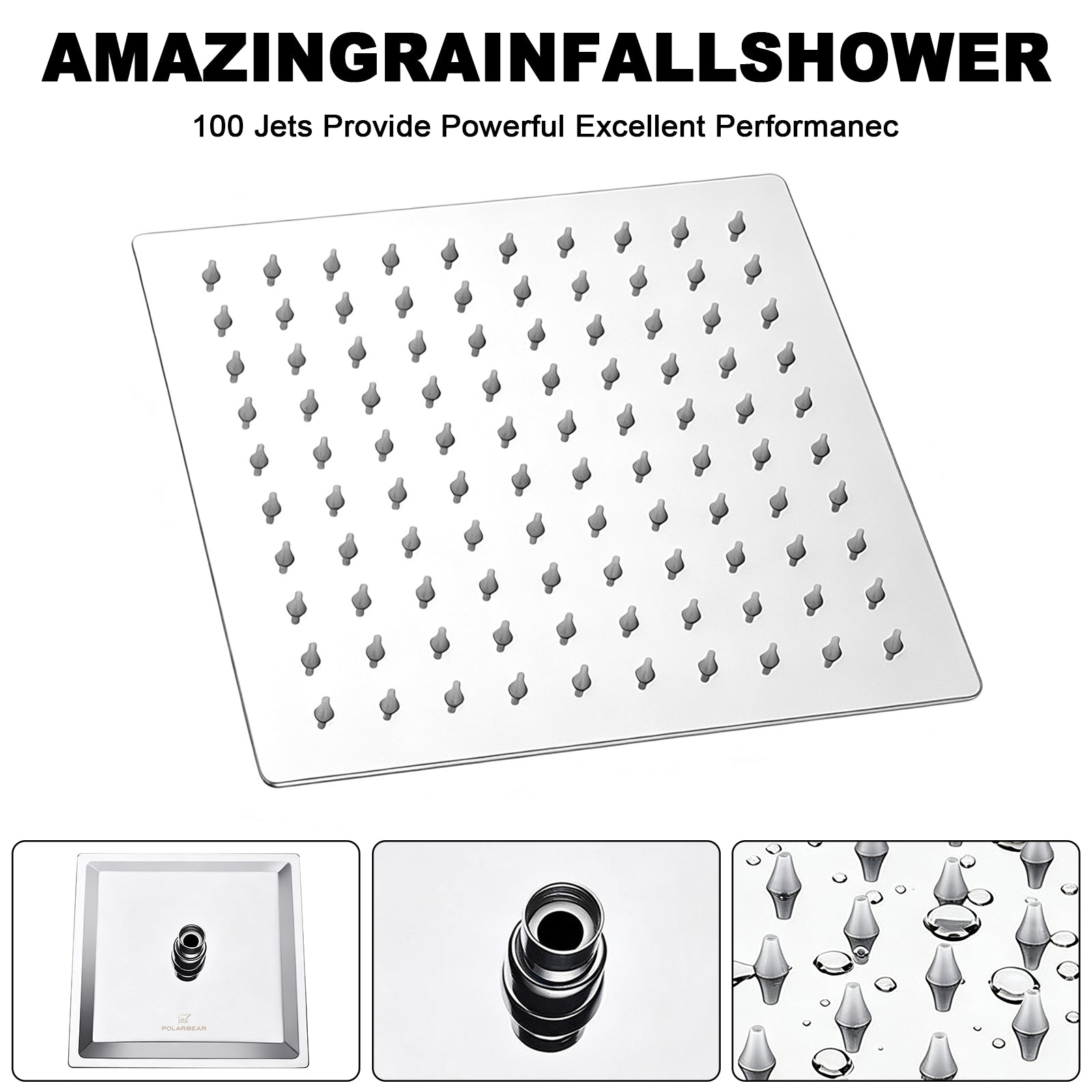 8-Inch Square Rain Shower Head – Chrome – image 4