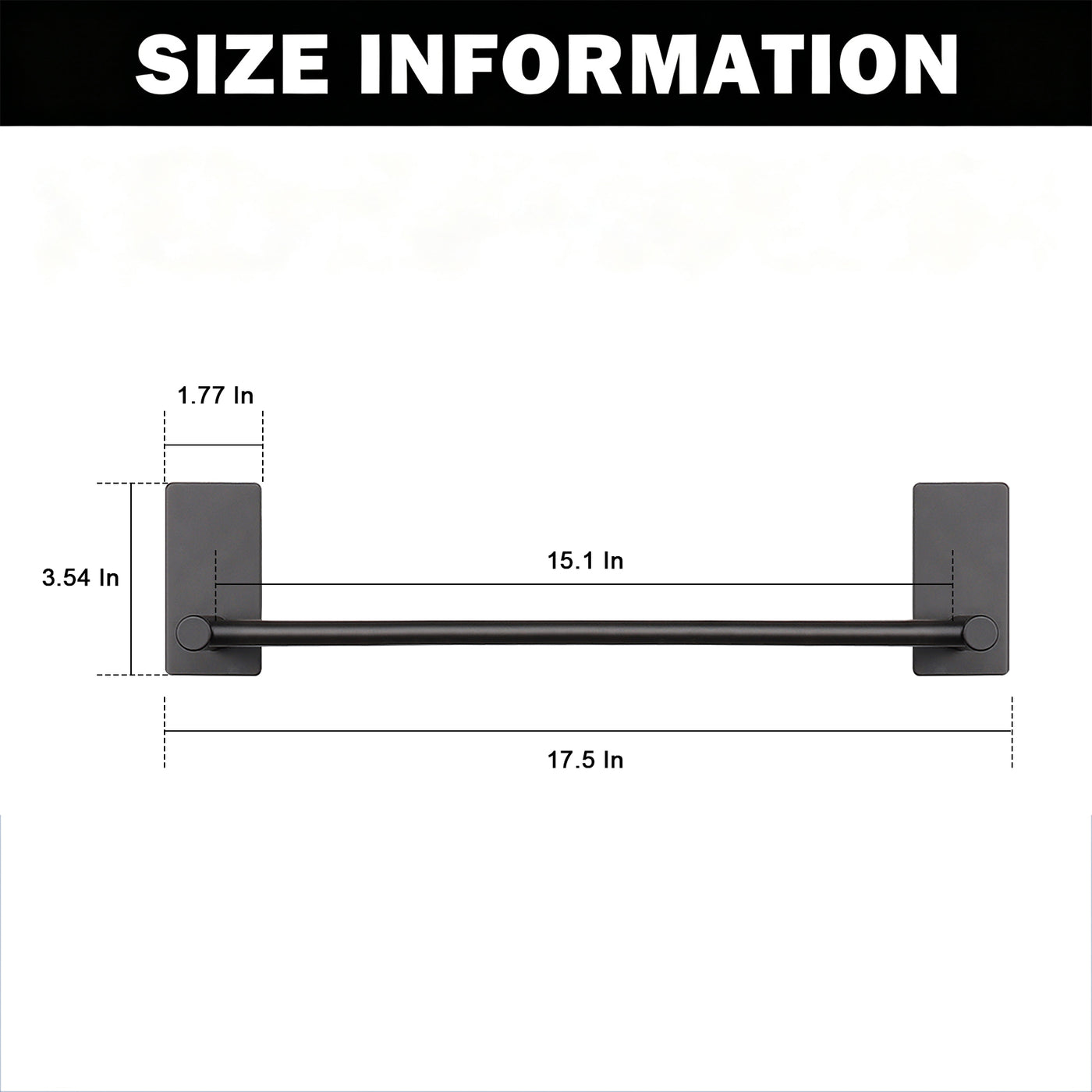 16-Inch Self-Adhesive Towel Bar – Matte Black – image 4 dimensions